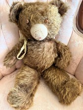 Antique Teddy Bear c.1915 1930 Mohair Glass Eyes Turned Head Early 20th C