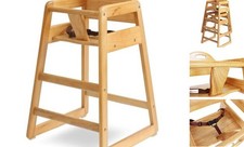 Wooden High Chair for Baby Toddler Restaurant-Style Stackable Natural