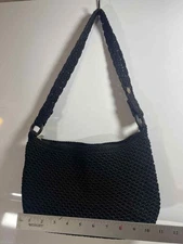 THE SAK Crocheted Shoulder Bag Black Zips 