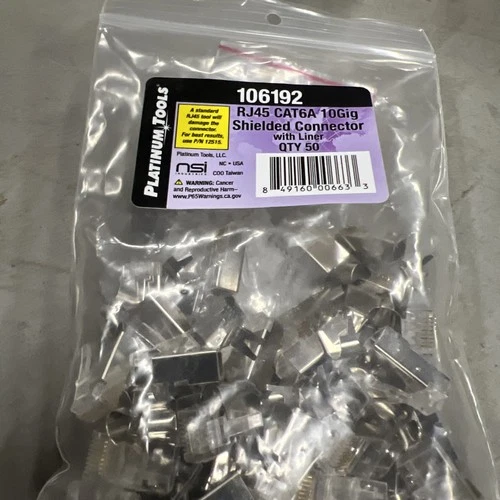 Platinum Tools 106192  RJ45 Cat6A 10 Gig Shielded Connector w/ Liner, 50 Piece