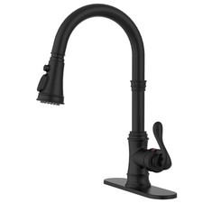 Black Kitchen Faucet with Pull Down Sprayer, Solid Brass High Arc Single Hand...