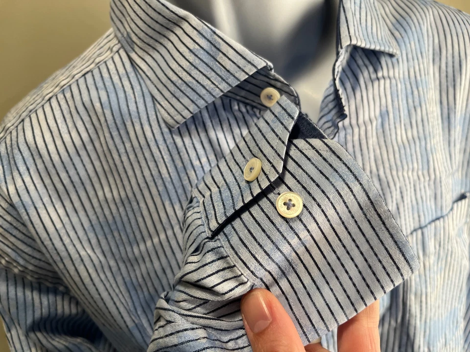 BUGATCHI Men's blue and white cloud print long sleeve shirt XL EUC - Image 2 of 4