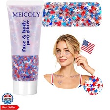 50g Star Shaped Red White and Blue Body Glitter Face Glitter Gel, Patriotic A...