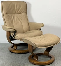 Ekornes Stressless Medium President Sand Leather Swivel Recliner Chair & Ottoman