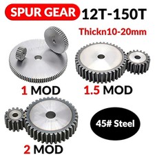 1/1.5/2 Mod 12T-150T Spur Gear 45 Steel Pinion Gear Thickn10-20mm Transmission