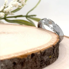 6mm Silver Tungsten Christmas Gifts Women Ring High Polished Faceted Design Band