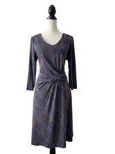 White Stuff Women’s Jersey Floral Dress Size 14 Purple Grey Ruched Stretch Casua