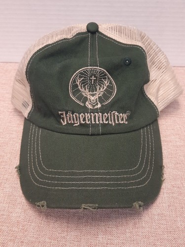 Jagermeister Hat Cap Liquor Men’s Trucker Green Distressed - Picture 2 of 5