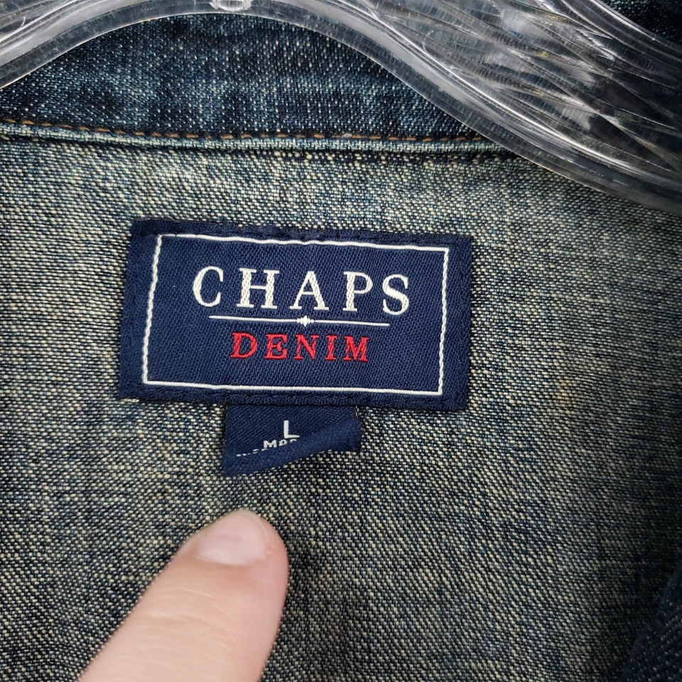 Chaps 夹克女式大号蓝色纽扣长袖领牛仔牛仔卡车司机 — 第 4/4 张图片