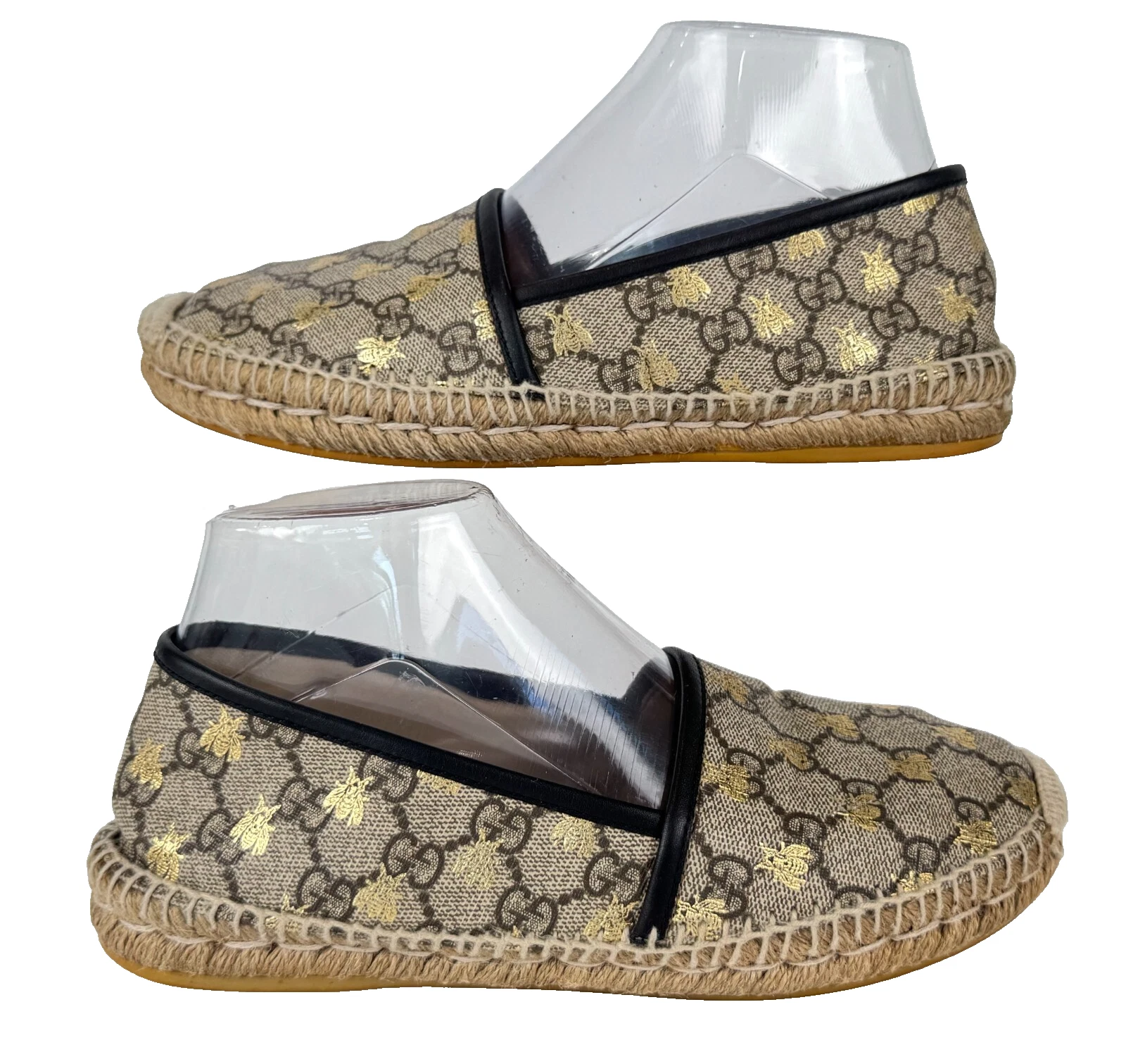 Chaussures espadrilles en cuir Gucci femme authentique 8,5 US 38,5 GG Supreme Gold Bee Star