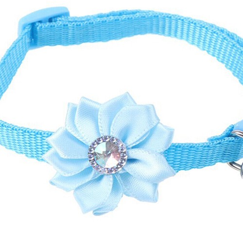 Pet Adjustable Bell Collar Rhinestone Flower Kitten Cat Puppy Dog Buckle Collars - Picture 10 of 20