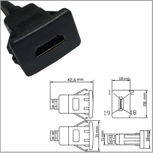 HDMI Square Male to Female Flush Mount Extension Cable For Car, Motorcycle - 1m - Picture 4 of 8