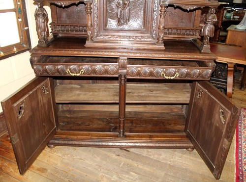 Exquisite French Antique Dark Oak Brittany Buffet Sideboard Bookcase - Picture 10 of 10