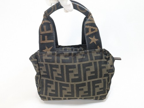 FENDI Zucca Mini Handbag Tote bag Pouch Nylon Brown