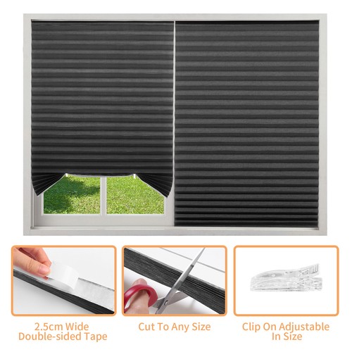 Self-Adhesive Temporary Pleated Blinds Blackout Bathroom Curtains Windows Shade - Picture 8 of 44