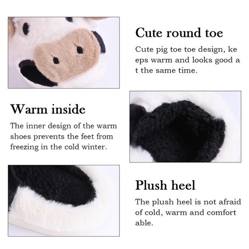Fuzzy Cow Slippers Cute Warm Slippers Cozy Cotton Animal Shape Shoes Slip-On❤ - Picture 5 of 15