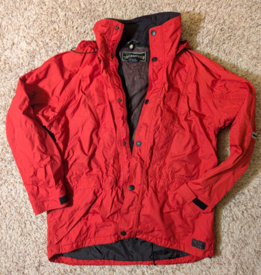 Obermeyer Vintage Red Ski Shell Rain Jacket Large Pit Zips Drawstring Waist