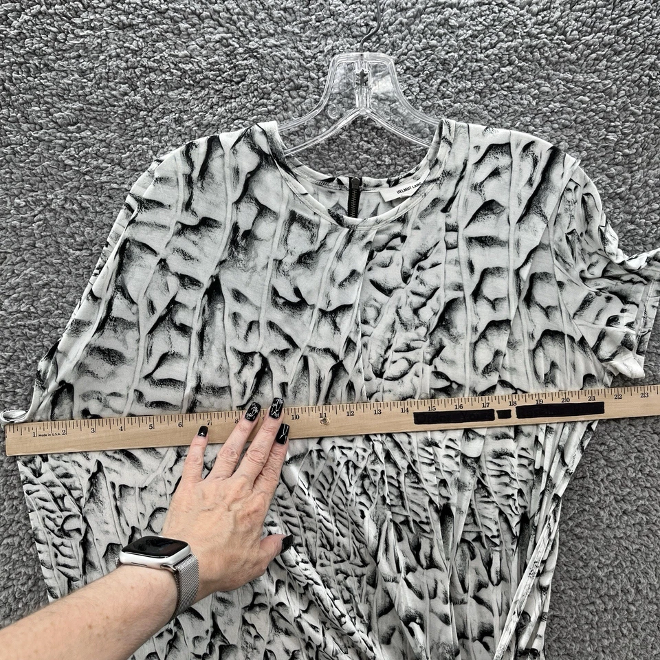 Vestido Helmut Lang Pequeño Blanco Estampado Serpiente Strata Tejido Acanalado Cóctel Midi Foto 4 de 4