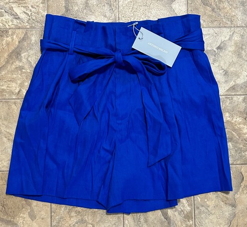 NWT Antonio Melani Women’s Shorts Ellie Blue Belted High Rise Linen Blend Size 8