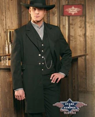 Schwarzer Gehrock "Wyatt" Old Style Sakko Western Style Stars & Stripes - Bild 1 von 2