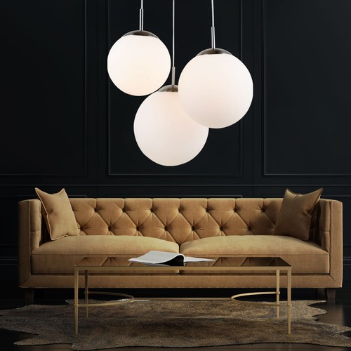 Lampada Pendente da Soggiorno Sfera di Vetro Bianco Argento E27 LED D 52 CM - Foto 10 di 12