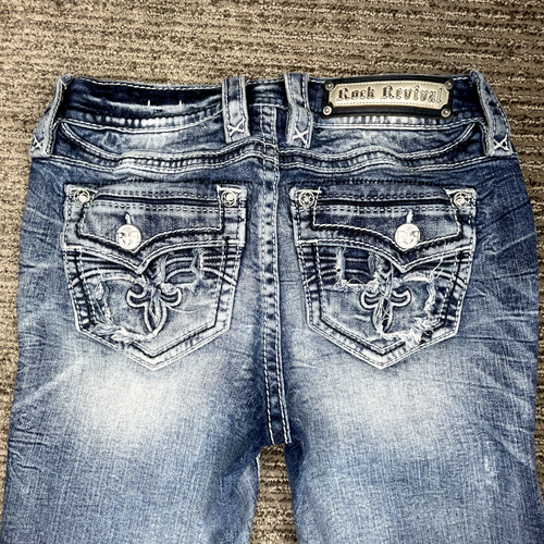 Rock Revival Size 26 Girls Youth Jeans Ankle Skinny Mid Rise Blue Denim - Picture 8 of 18