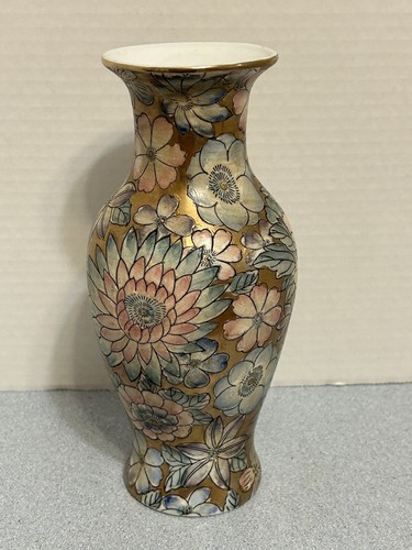 Vintage Macau Gold vergoldete Blumen Porzellan Vase 8 Zoll rote Maker Mark - Bild 4 von 9