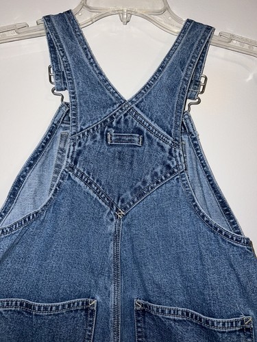 Vintage Gap Kids Size 4 Distressed Blue Denim Bib Overall 100% Cotton Wide Leg - Picture 9 of 14