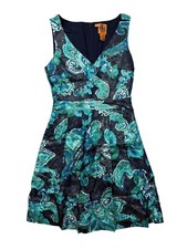 Tory Burch Women's Black Green Silk Blend Sleeveless Pleated Midi Dress Sz 2
