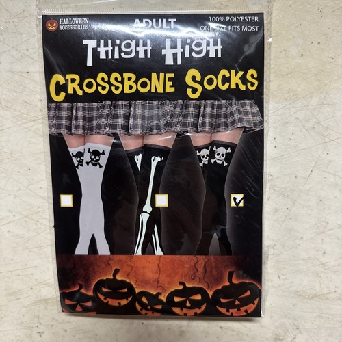 Overknee Totenkopf & gekreuzte Knochen Strümpfe Socken schwarz Goth Punk Emo Dress Up sexy - Bild 2 von 6