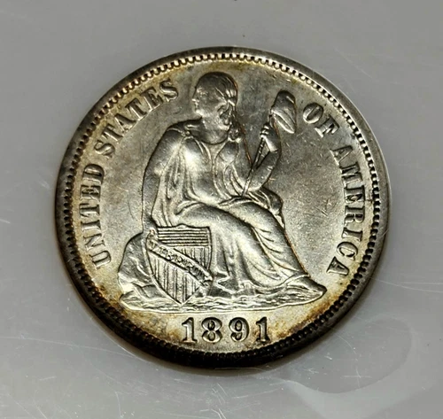 EXQUISITE 1891 SEATED LIBERTY DIME 10C NGC MS-62 OH, HIGH GRADE BEAUTY !!!