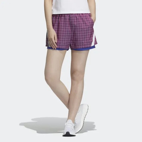 Adidas Essentials Women's, Plaid Drawstring Sport Shorts, Scarlet, S - 第 1/4 張圖片