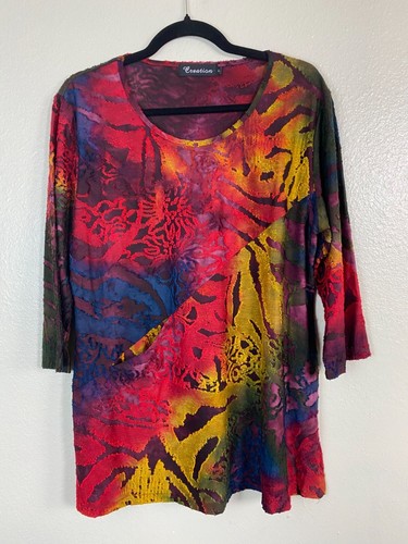Creation Vibrant Abstract Womens Tunic Top size Large Stretch Artsy Lagenlook - Picture 15 of 15