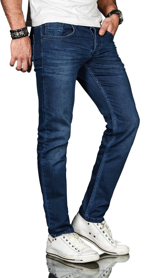 A. Salvarini Jeans Uomo Basic Stretch Slim - Azzurro 29W X 30L, 98% Cotone 2% Elastan