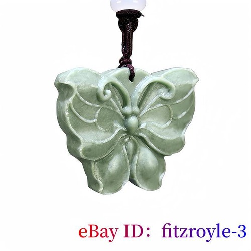 Natural Real Jade Butterfly Pendant Necklace Carved Jewelry Gift Luxury Vintage - Picture 3 of 11