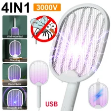 4In1 Rechargeable Zapper Mosquito Insect Electric Fly Swatter Racket Bug Bat USB