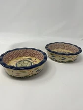 lot of 2 Temp-Tations Bakers Confetti Ramekins 5" Blue Red Green Old World bake