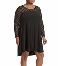 LENNIE Plus Size 2X Black Illusions Dot Swing Dress NWT