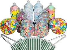 10 Plastic Sweet Jars 5 styles 2 tongs 50 100 bags for Truly Sweet Candy Buffet