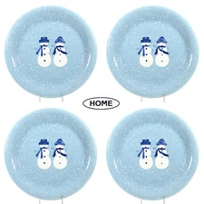 Target Home WINTER FROST SNOWMAN COUPLE 10.75" Dinner Plate Set 4 Blue Christmas