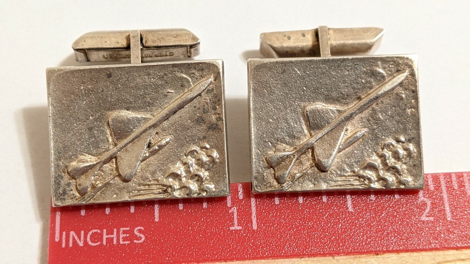 VINTAGE STERLING SILVER CUFFLINKS MISSLE ROCKET P… - image 6