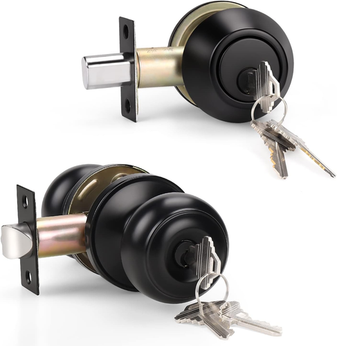 Entry Door Knob and Single Cylinder Deadbolt Lock Set, Exterior Door Lock Set, E - Picture 10 of 12
