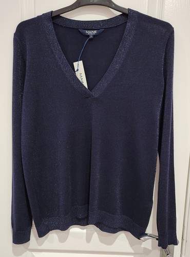 BNWT Maine New England Sparkle Navy V-Neck Jumper UK 12 - Picture 3 of 16