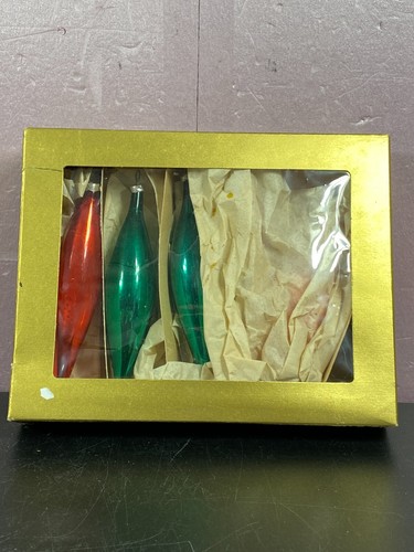 4 Vintage West Germany Christmas Ornaments Red Green Teardrop Mercury Glass - Picture 7 of 12
