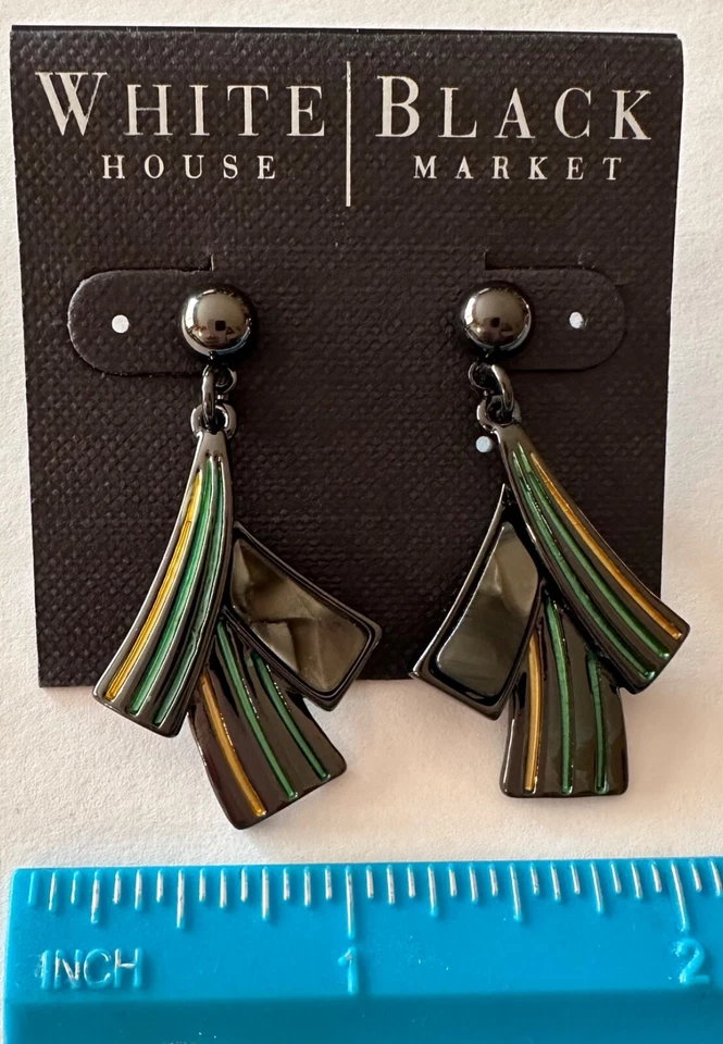 WHITE HOUSE BLACK MARKET Green & Black Earrings Dangle NEW - Image 4 of 4