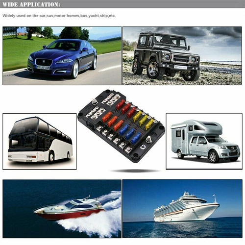 12-Way Blade Fuse Box Block Holder LED Indicator 12V 32V Car Marine Waterproof - Picture 15 of 18