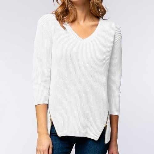 Tyler Boe White Pullover Knit Sweater 100% Cotton Wardrobe Basic Women's XS - Picture 2 of 8