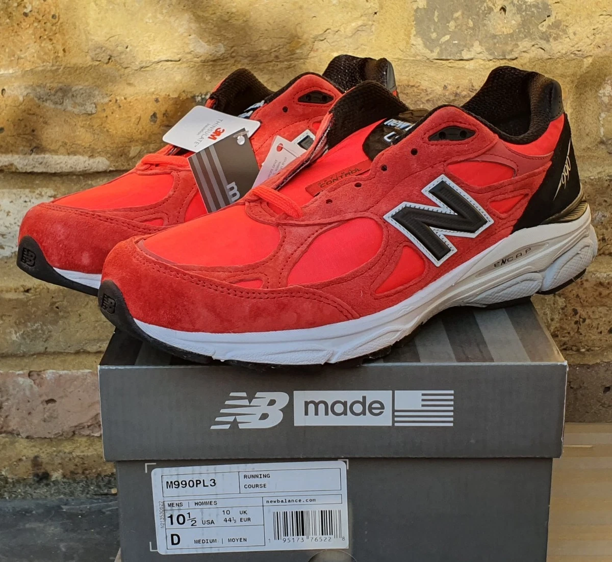 New Balance 990 V3 M990 PL3 Made In USA Red Black UK10