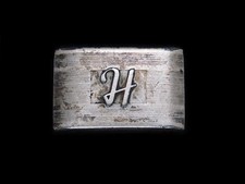 TE15136 VINTAGE 1960s INITIAL  H  SILVERTONE BELT BUCKLE