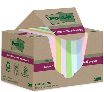 Post-it Super Sticky Recycling Notes 76 x 76 mm farbig 12 Blöcke á 70 Blatt